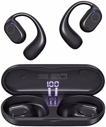 PSIER Open Ear Headphones, Bluetooth 5.3 Wireless Sports Headphones with Digital Display Charging Case 40 Hours Playtime True Earbuds with Earhooks for Running, Walking, Workout